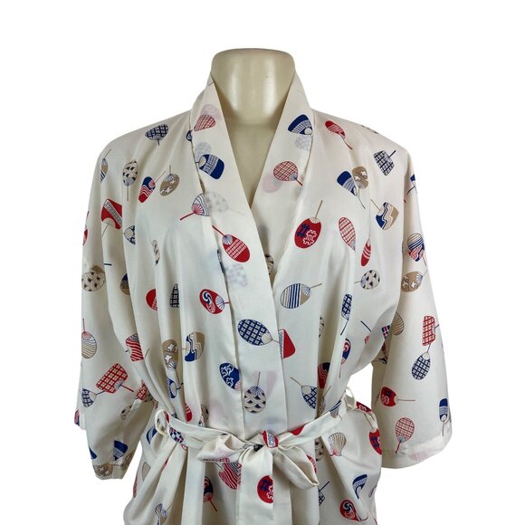 Kerry Dawn Japanese-Inspired Kimono Robe With Fan Print Multi-Color One Size - Picture 4 of 9